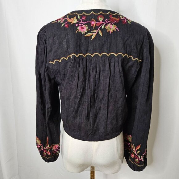Allison New York Floral Large Top Crop Embroidered Bohemian Peasant Top Colorful - Picture 3 of 8